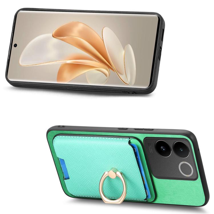 For vivo S20 Retro Cross Leather Ring Vertical Insert Card Bag MagSafe Phone Case