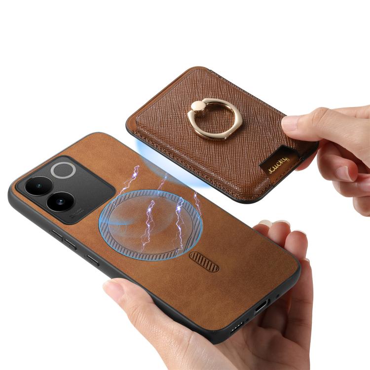 For vivo S20 Retro Cross Leather Ring Vertical Insert Card Bag MagSafe Phone Case