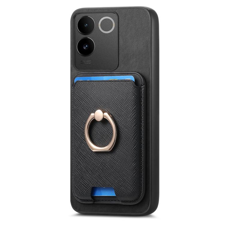 For vivo S20 Retro Cross Leather Ring Vertical Insert Card Bag MagSafe Phone Case