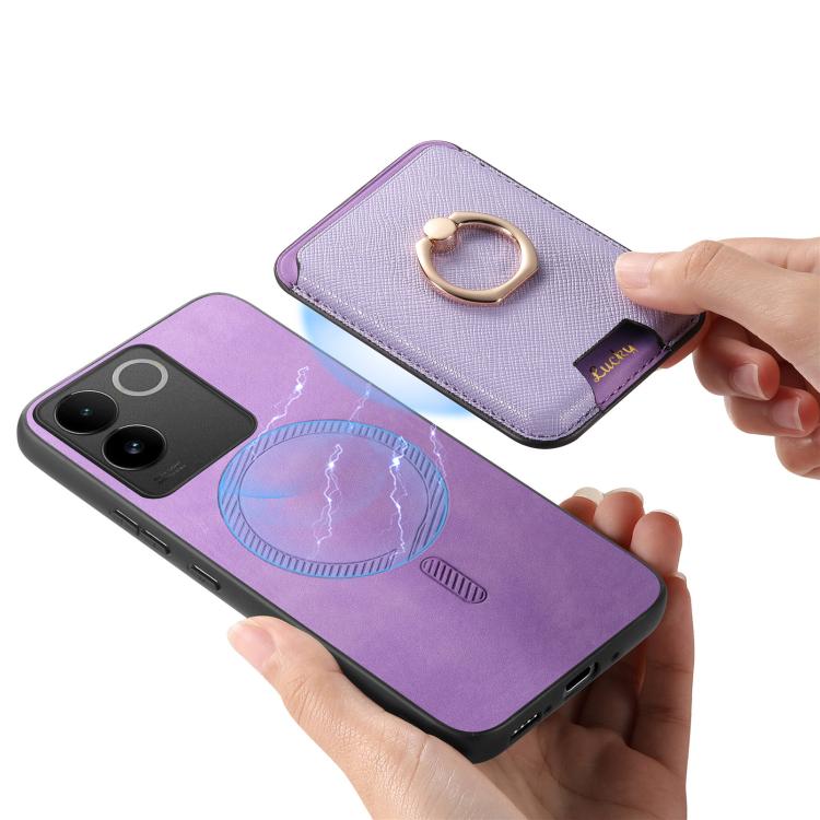For vivo S20 Pro Retro Cross Leather Ring Vertical Insert Card Bag MagSafe Phone Case