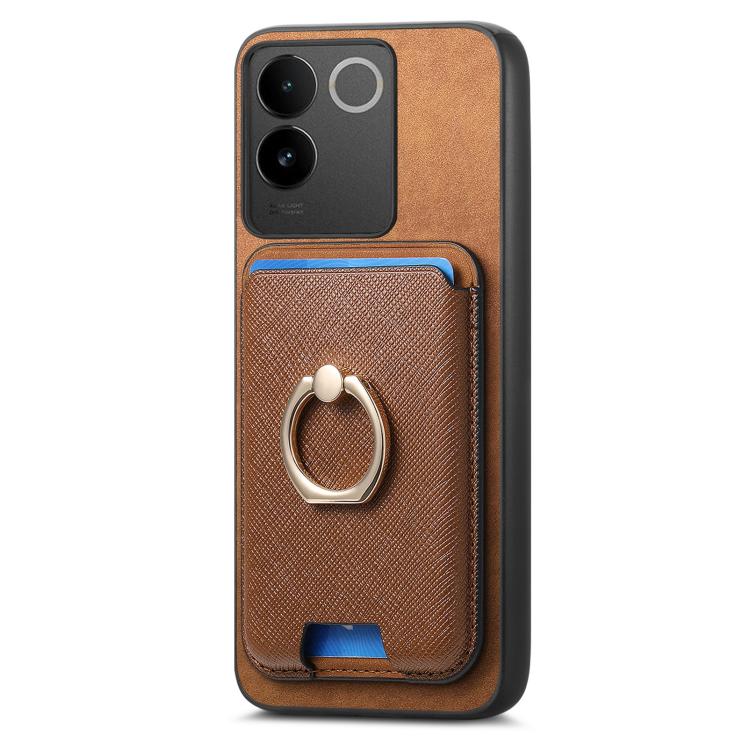 For vivo S20 Pro Retro Cross Leather Ring Vertical Insert Card Bag MagSafe Phone Case