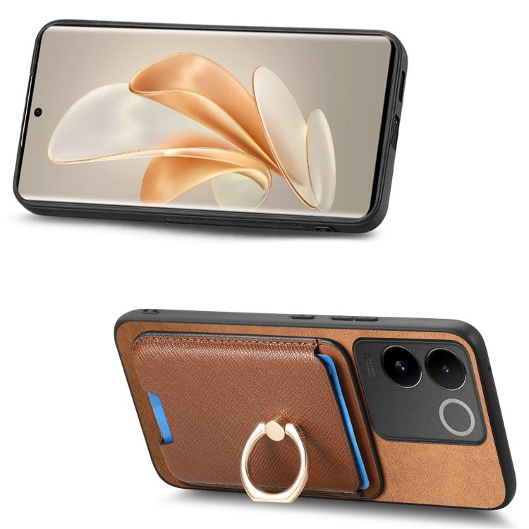 For vivo S20 Pro Retro Cross Leather Ring Vertical Insert Card Bag MagSafe Phone Case