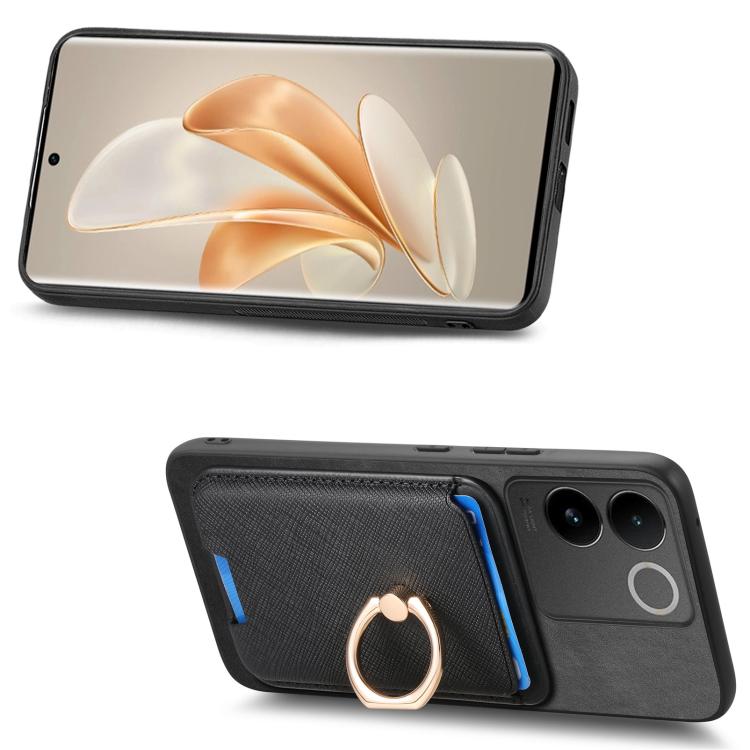 For vivo S20 Pro Retro Cross Leather Ring Vertical Insert Card Bag MagSafe Phone Case