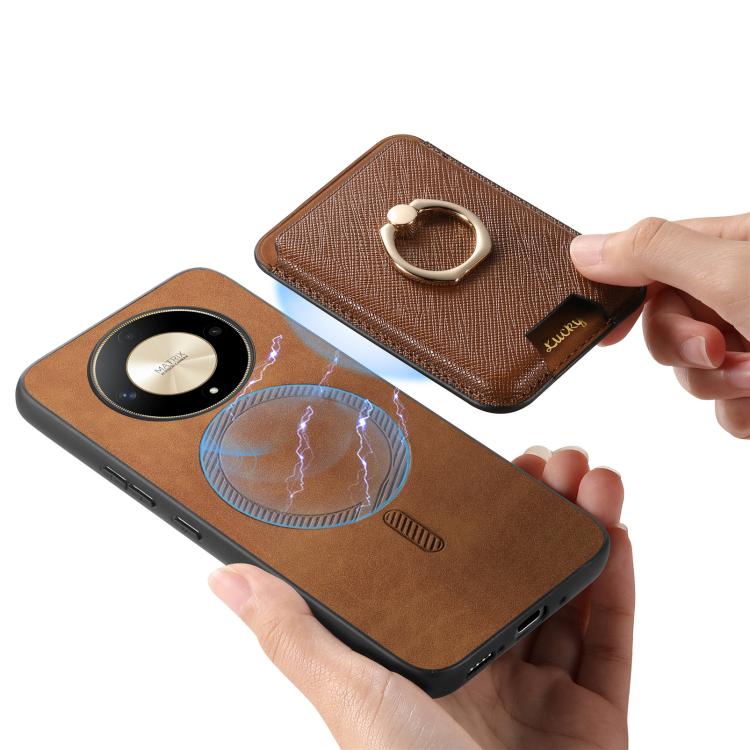 For Honor Magic6 Pro 5G Retro Cross Leather Ring Vertical Insert Card Bag MagSafe Phone Case