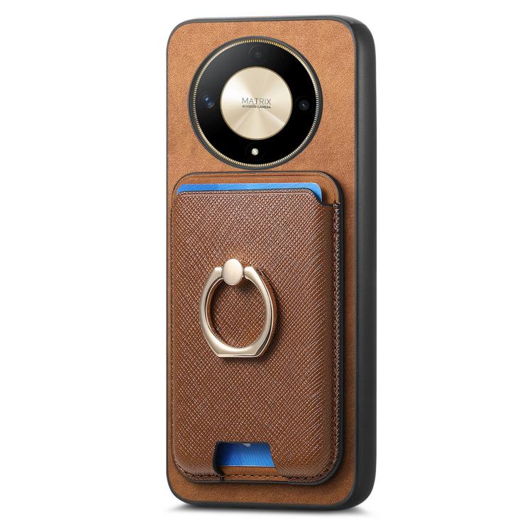 For Honor X50 Pro 5G Retro Cross Leather Ring Vertical Insert Card Bag MagSafe Phone Case