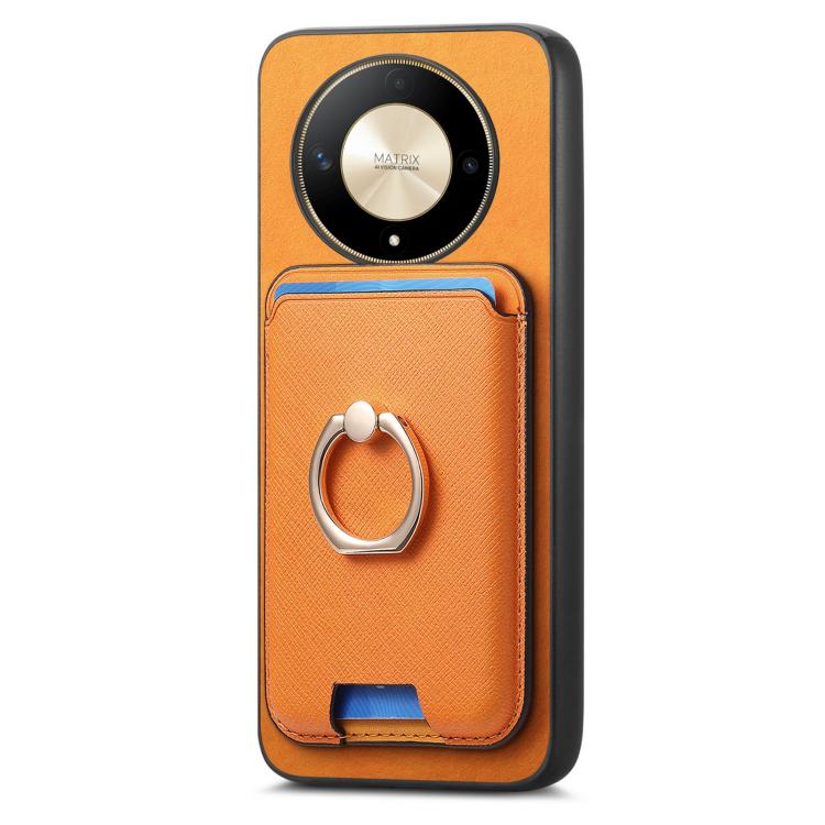 For Honor Magic7 Retro Cross Leather Ring Vertical Insert Card Bag MagSafe Phone Case