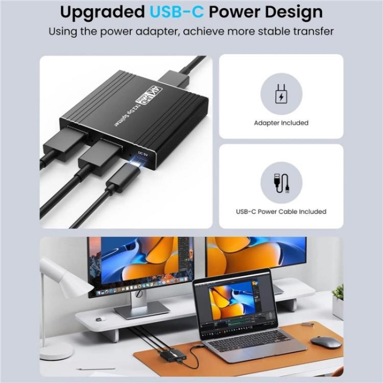 FD 1X2 4K 144HZ Audio Extractor Splitter DisplayPort 1.4 to Dual DisplayPort MST Hub, Plug:US Plug
