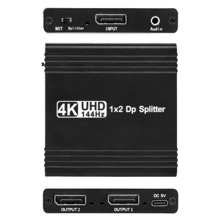 FD 1X2 4K 144HZ Audio Extractor Splitter DisplayPort 1.4 to Dual DisplayPort MST Hub, Plug:US Plug