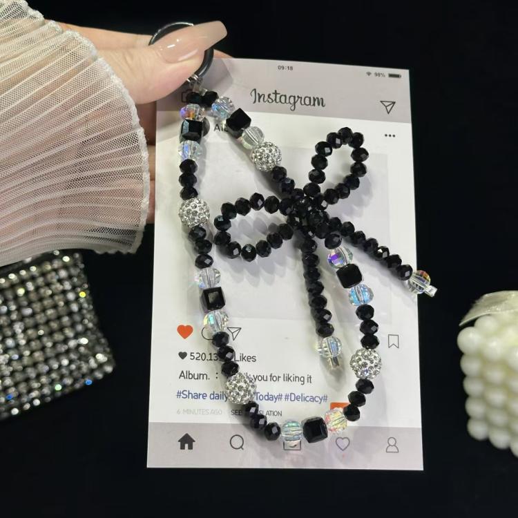 Luminous Round Bead Double Chain Phone Chain - Black