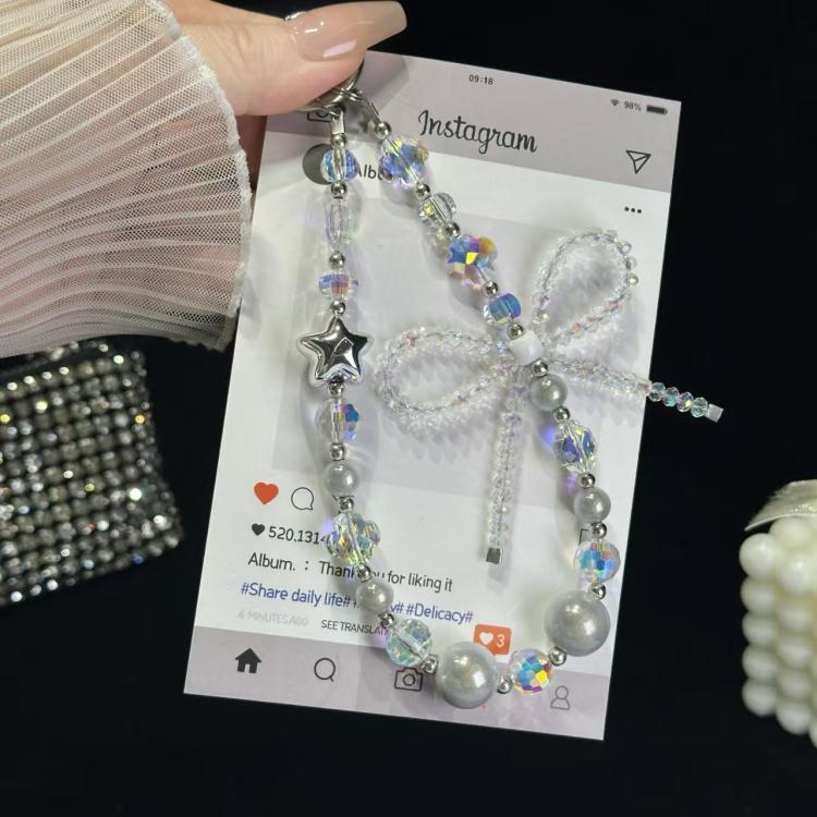 Luminous Round Bead Double Chain Phone Chain - Star White