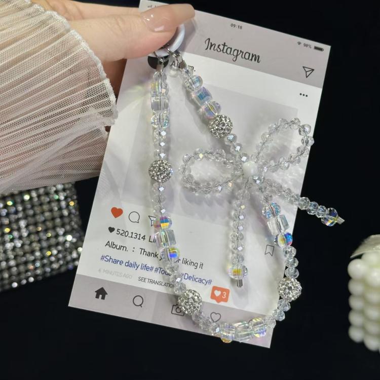 Luminous Round Bead Double Chain Phone Chain - White