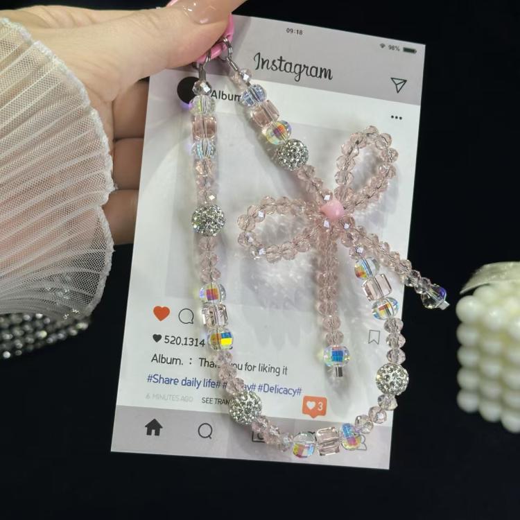 Luminous Round Bead Double Chain Phone Chain - Pink