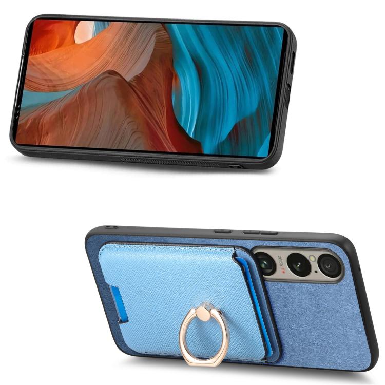 For Sony Xperia 1 VI Retro Cross Leather Ring Vertical Insert Card Bag MagSafe Phone Case