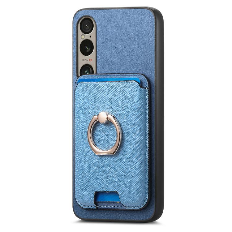 For Sony Xperia 10 VI Retro Cross Leather Ring Vertical Insert Card Bag MagSafe Phone Case