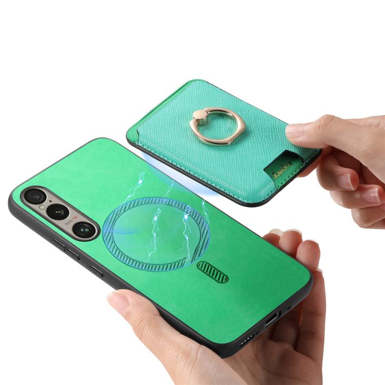 For Sony Xperia 5 V Retro Cross Leather Ring Vertical Insert Card Bag MagSafe Phone Case