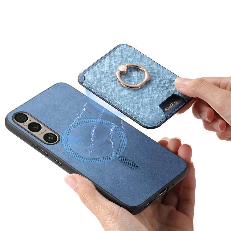 For Sony Xperia 10 V Retro Cross Leather Ring Vertical Insert Card Bag MagSafe Phone Case