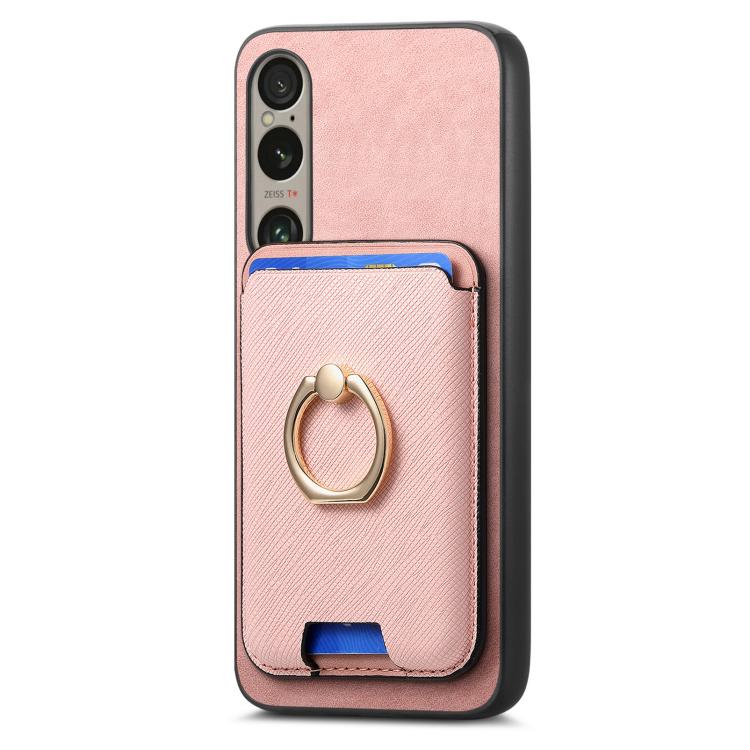 For Sony Xperia 10 V Retro Cross Leather Ring Vertical Insert Card Bag MagSafe Phone Case