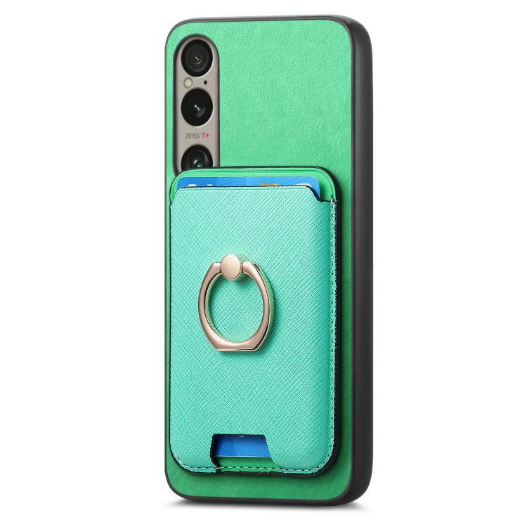 For Sony Xperia 10 V Retro Cross Leather Ring Vertical Insert Card Bag MagSafe Phone Case