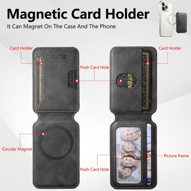 Suteni S3 Cowhide Textured MagSafe Magnetic Card Case