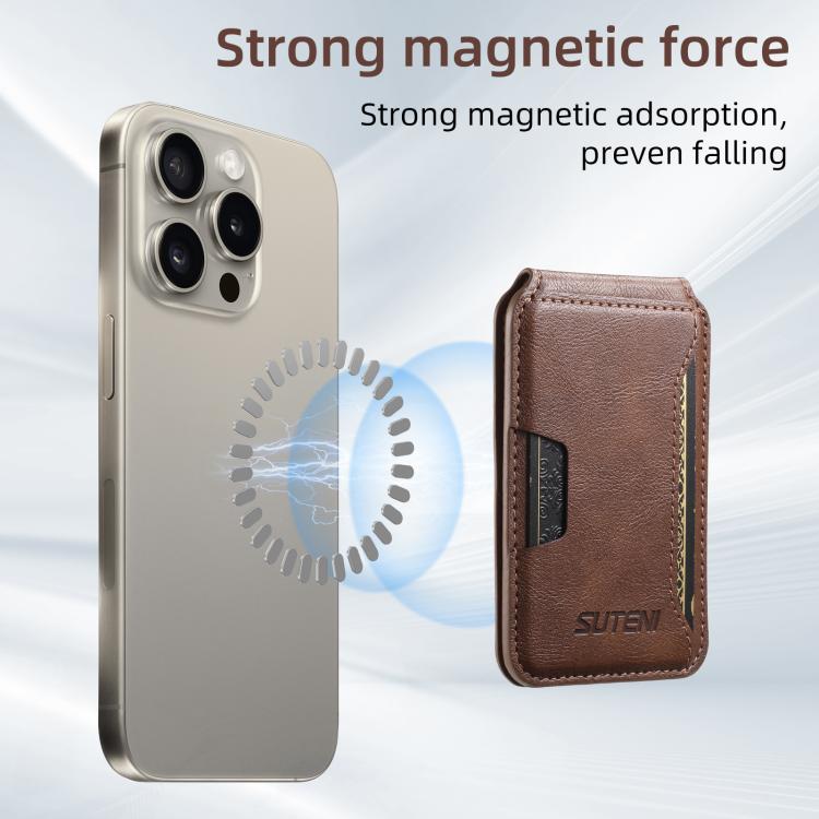 Suteni S3 Cowhide Textured MagSafe Magnetic Card Case