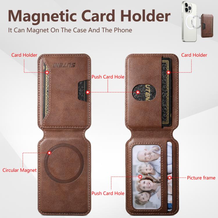 Suteni S3 Cowhide Textured MagSafe Magnetic Card Case
