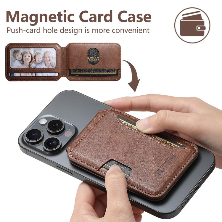 Suteni S3 Cowhide Textured MagSafe Magnetic Card Case