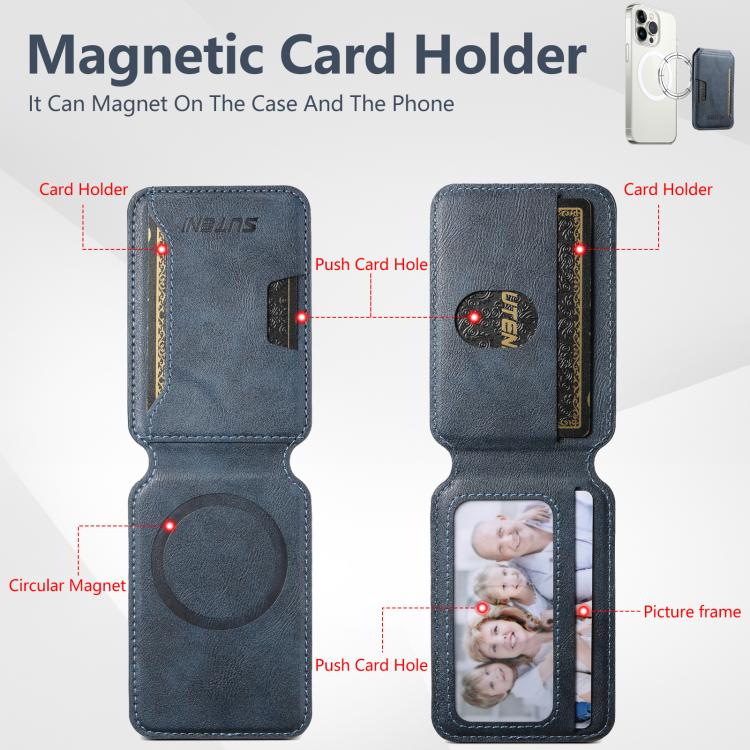 Suteni S3 Cowhide Textured MagSafe Magnetic Card Case