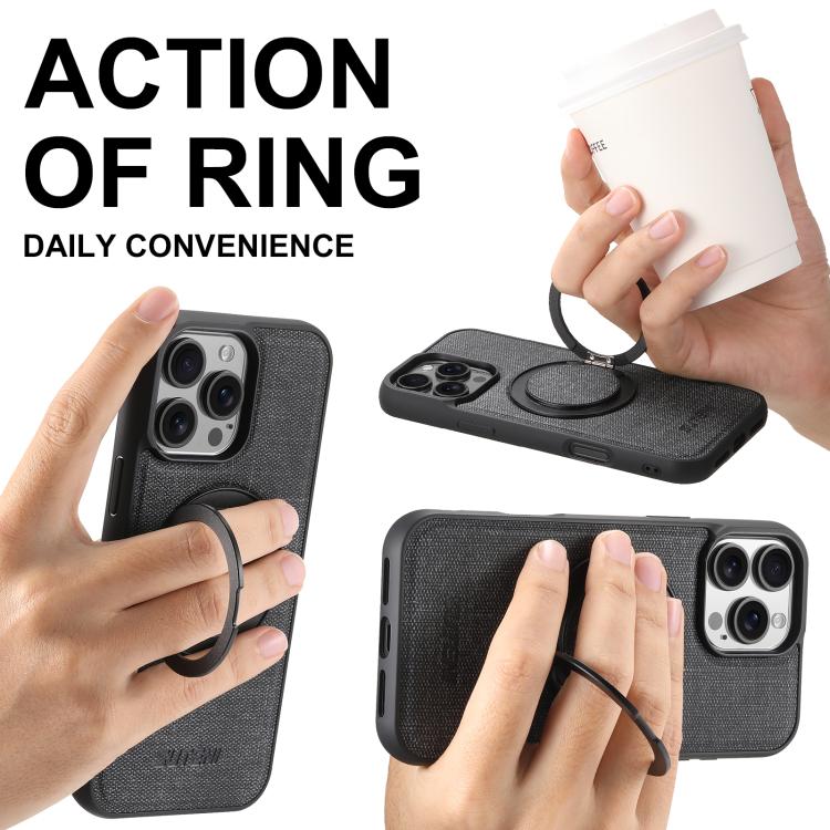 For iPhone 16 Suteni G3 360 Rotation Holder MagSafe Denim Leather Back Phone Case