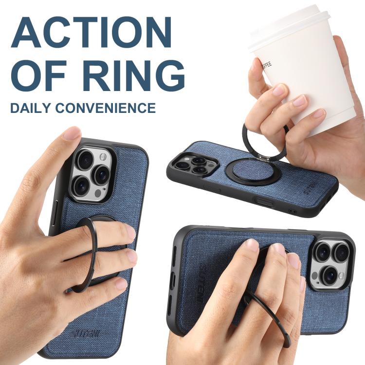 For iPhone 16 Suteni G3 360 Rotation Holder MagSafe Denim Leather Back Phone Case