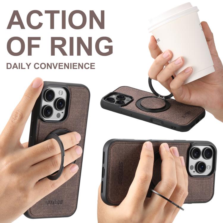 For iPhone 15 Plus Suteni G3 360 Rotation Holder MagSafe Denim Leather Back Phone Case