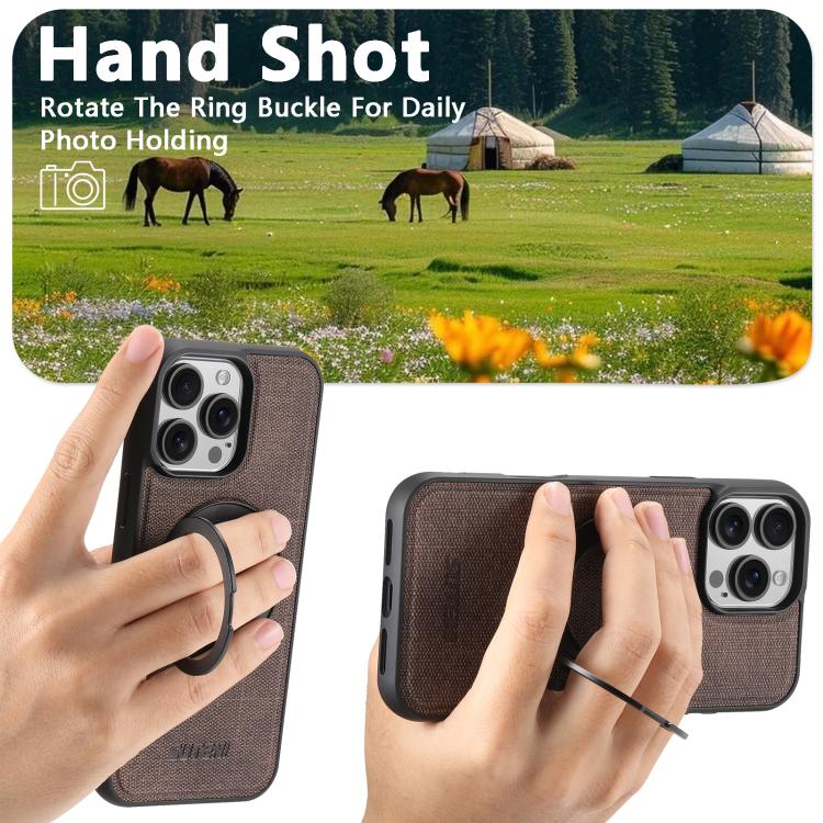For iPhone 15 Suteni G3 360 Rotation Holder MagSafe Denim Leather Back Phone Case