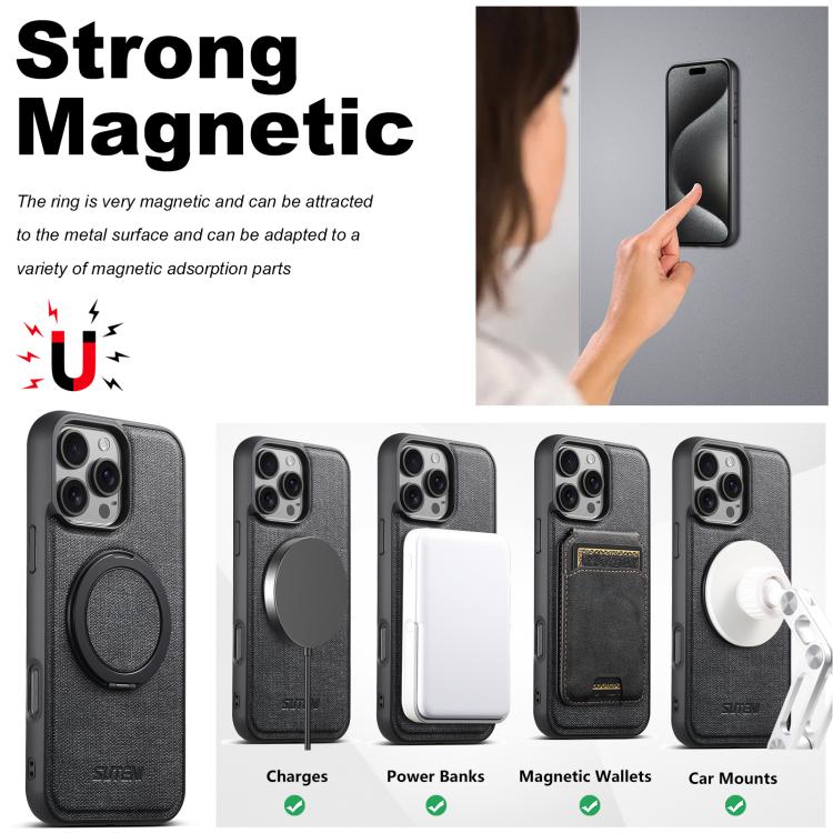 For iPhone 14 Plus Suteni G3 360 Rotation Holder MagSafe Denim Leather Back Phone Case