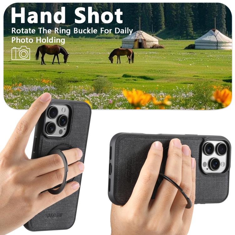 For iPhone 12 Pro Max Suteni G3 360 Rotation Holder MagSafe Denim Leather Back Phone Case