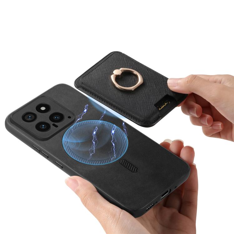 For Redmi Note 13 Pro+ 5G Retro Cross Leather Ring Vertical Insert Card Bag MagSafe Phone Case