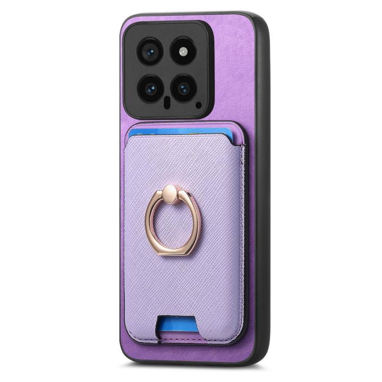 For Xiaomi 14 5G Retro Cross Leather Ring Vertical Insert Card Bag MagSafe Phone Case