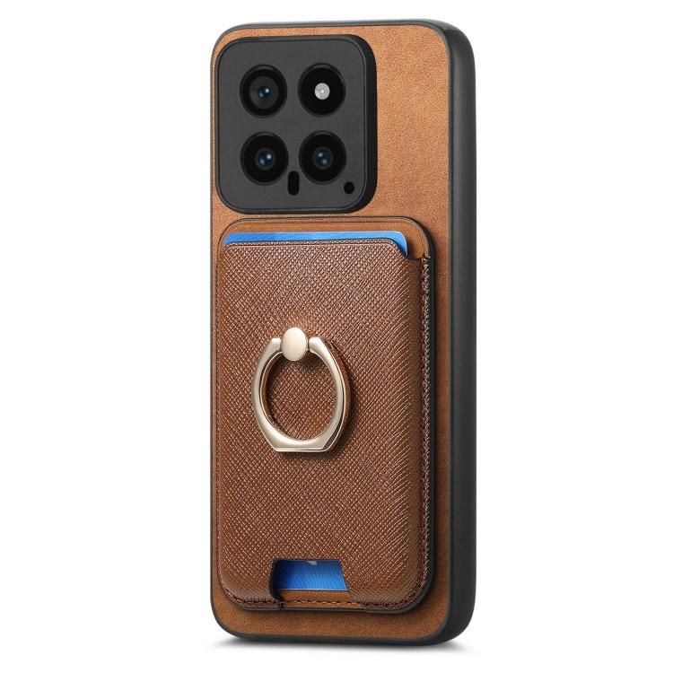 For Xiaomi 14 5G Retro Cross Leather Ring Vertical Insert Card Bag MagSafe Phone Case