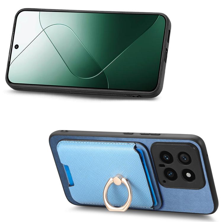 For Xiaomi 14 Pro 5G Retro Cross Leather Ring Vertical Insert Card Bag MagSafe Phone Case