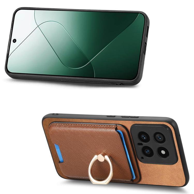 For Xiaomi 14T Pro Retro Cross Leather Ring Vertical Insert Card Bag MagSafe Phone Case