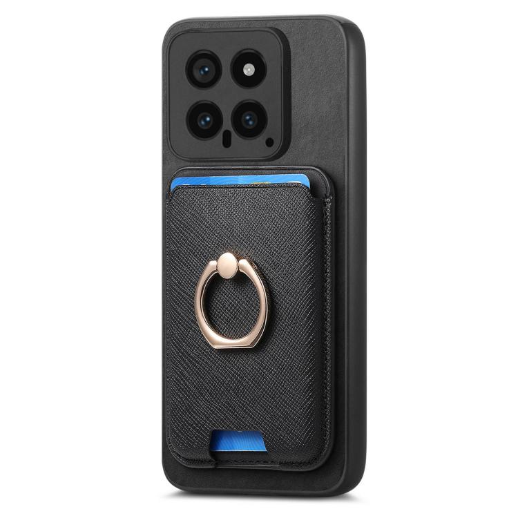 For Xiaomi 14T Pro Retro Cross Leather Ring Vertical Insert Card Bag MagSafe Phone Case