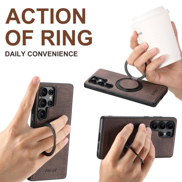 For Samsung Galaxy S25 Ultra 5G Suteni G3 360 Rotation Holder MagSafe Denim Leather Back Phone Case