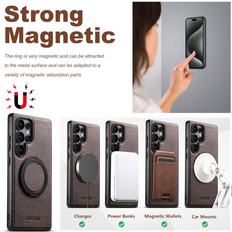 For Samsung Galaxy S25 Ultra 5G Suteni G3 360 Rotation Holder MagSafe Denim Leather Back Phone Case