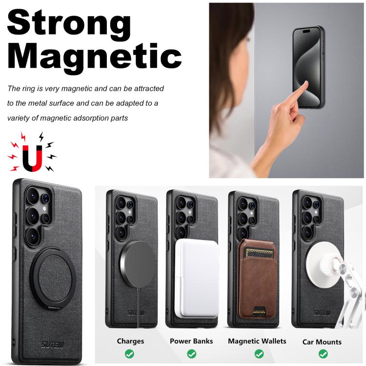 For Samsung Galaxy S24 Ultra 5G Suteni G3 360 Rotation Holder MagSafe Denim Leather Back Phone Case