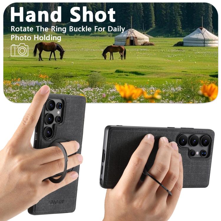 For Samsung Galaxy S23 Ultra 5G Suteni G3 360 Rotation Holder MagSafe Denim Leather Back Phone Case