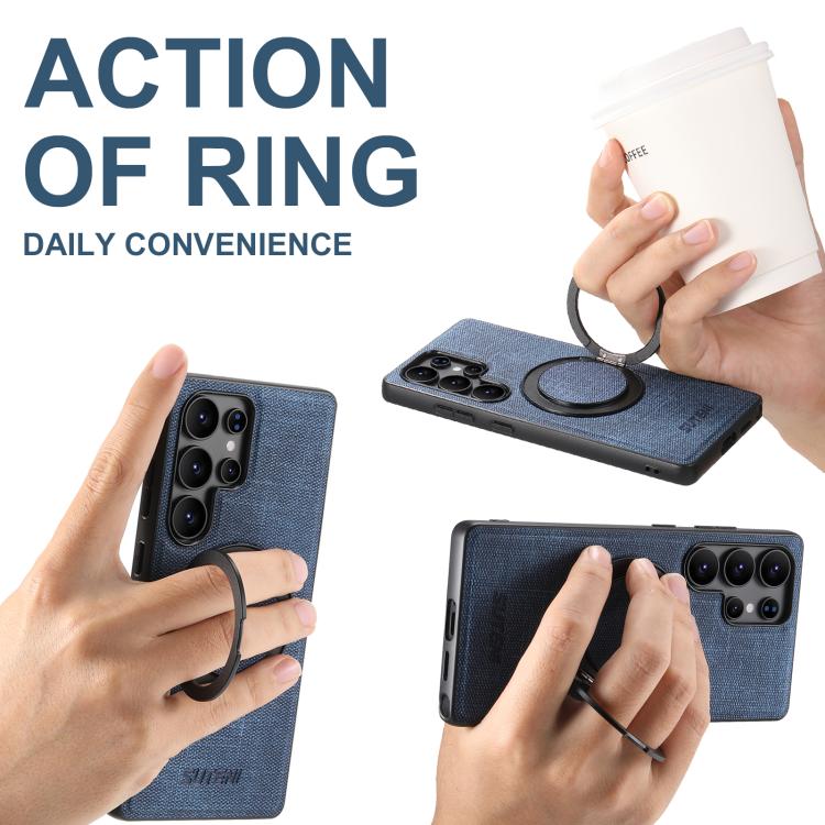 For Samsung Galaxy S23 Ultra 5G Suteni G3 360 Rotation Holder MagSafe Denim Leather Back Phone Case