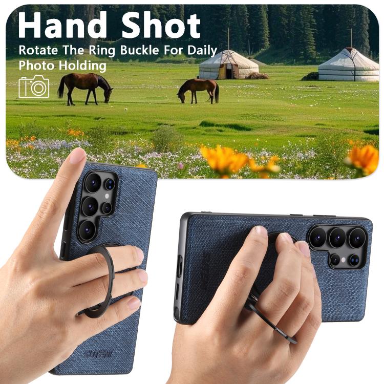 For Samsung Galaxy S23 Ultra 5G Suteni G3 360 Rotation Holder MagSafe Denim Leather Back Phone Case