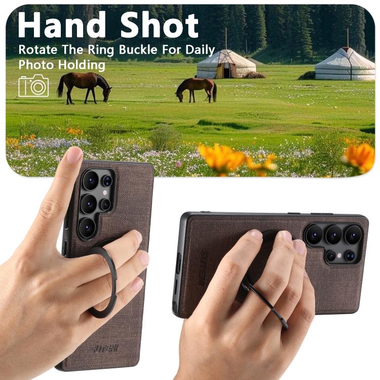 For Samsung Galaxy S22 Ultra 5G Suteni G3 360 Rotation Holder MagSafe Denim Leather Back Phone Case