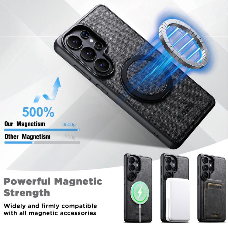 For Samsung Galaxy S26 Ultra 5G Suteni G3 360 Rotation Holder MagSafe Denim Leather Back Phone Case