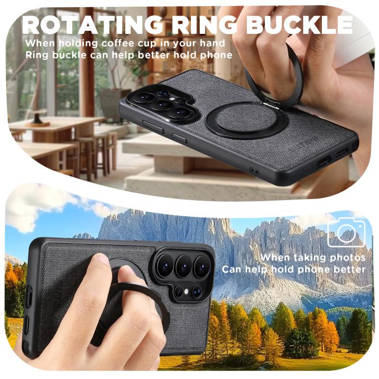 For Samsung Galaxy S26 Ultra 5G Suteni G3 360 Rotation Holder MagSafe Denim Leather Back Phone Case