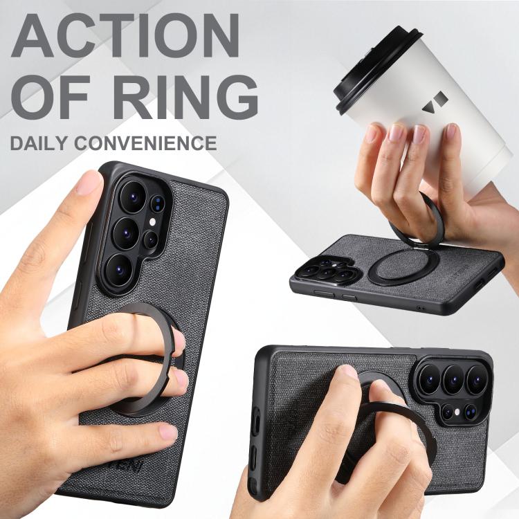 For Samsung Galaxy S26 Ultra 5G Suteni G3 360 Rotation Holder MagSafe Denim Leather Back Phone Case