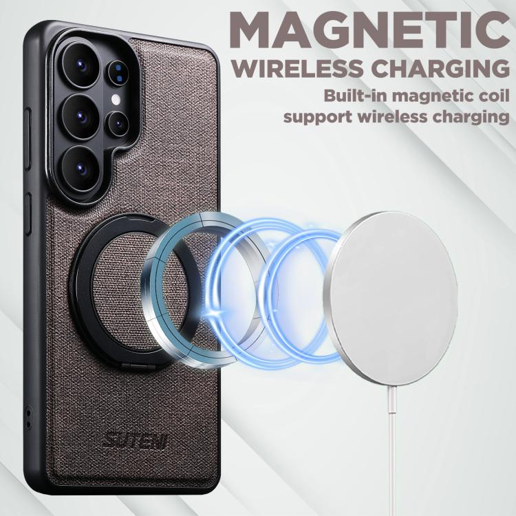 For Samsung Galaxy S26 Ultra 5G Suteni G3 360 Rotation Holder MagSafe Denim Leather Back Phone Case